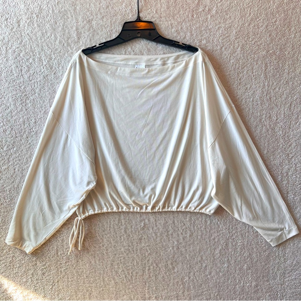 ATHLETA Women’s Modal Long Sleeve Shirt Boat Neck Drawstring Waist Size Large
